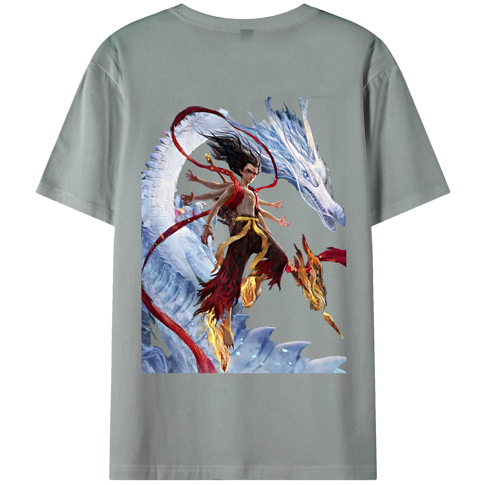 （画像用） Ne Zha 2 ナタ 魔童の大暴れ 綿100％ メンズ半袖Tシャツ（バックプリント） 通気性